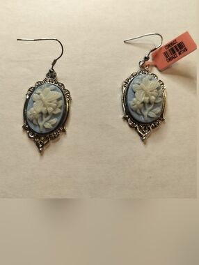 Blue vintage style Cameo Floral Drop Earrings